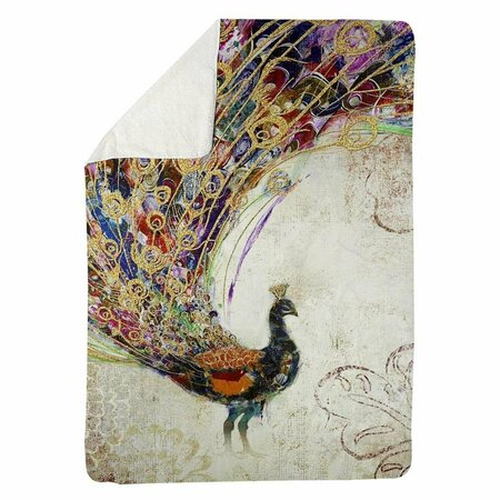 BEGIN HOME DECOR 60 x 80 in. Peacock with Gold Feathers-Sherpa Fleece Blanket 5545-6080-AN12